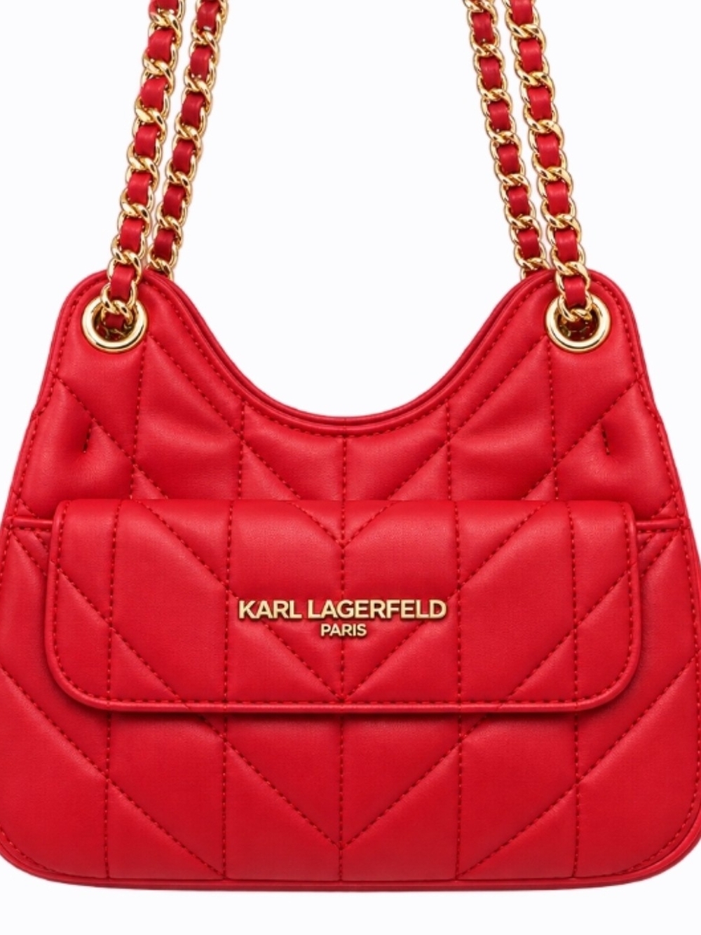 Karl Lagerfeld Red Quilted Shoulder Bag with Gold Chain Straps